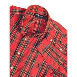 Ralph Lauren Button Down Shirt Mens XXL Red Blue Plaid Cotton The Big Shirt